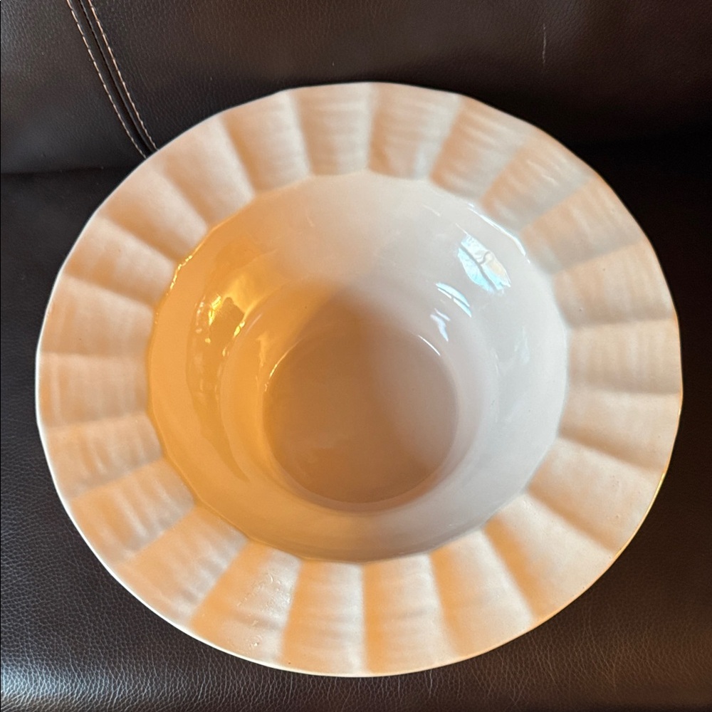 Studio McGee Elegant Cream Ceramic Bowl. 12 inches.